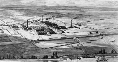 BASF plant in Ludwigshafen, 1865, Wikimedia Commons, public domain