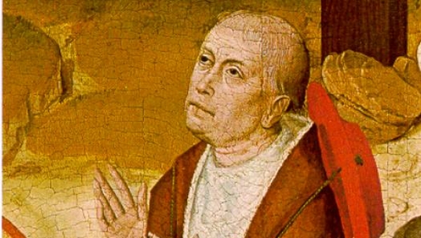 Nicholas of Cusa. Contemporary portrait of the donor from the high altar of the chapel of St. Nicholas Hospital, Bernkastel-Kues.