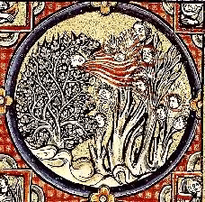 Illustration of a gooseberry bush, Bible moralisée, Ms. Vienna 2554 f°60v°b [ca. 1225]