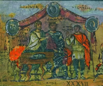 Patroclus in Nestor's tent (Hom. Iliad XI, 642–654)